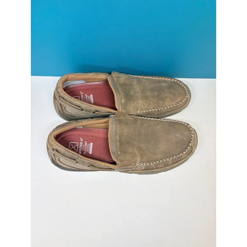 Twisted X Mens 10M Slip On Moc Soft Toe Bomber Leather Loafers MDMS002 Brown